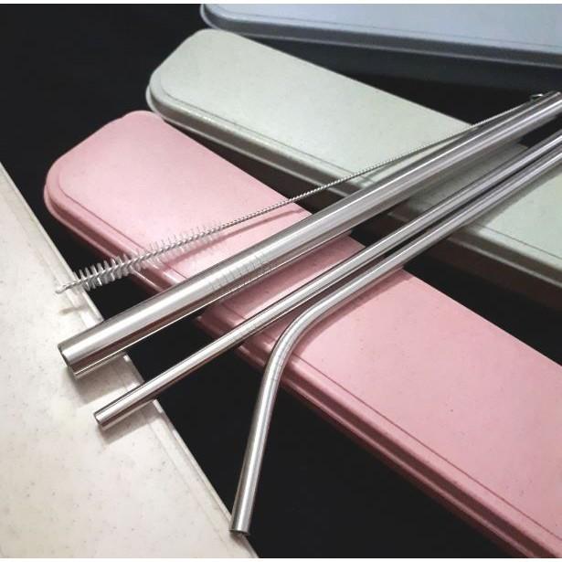 Bộ 3 ống hút kim loại Inox 304 kèm túi hoặc hộp lúa mạchDuashop