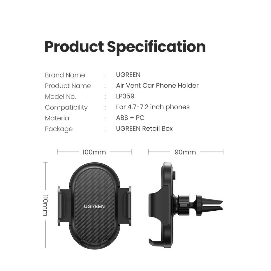 Giá đỡ điện thoại Ugreen gắn lỗ thông gió xe hơi thích hợp cho iPhone 12 13 Pro Xiaomi Samsung Huawei