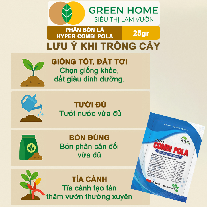 Phân Bón Lá Trung Vi Lượng Hyper Combi - Pola GreenHome, Gói 25Gr, Dạng Cốm Cao Cấp, Tăng Năng Suất