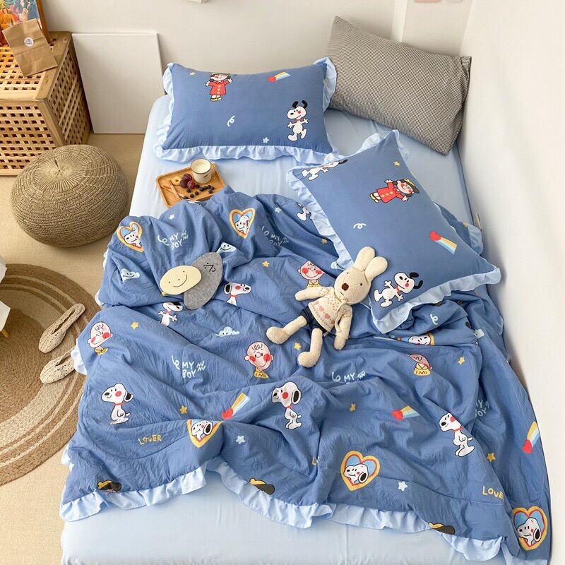 Bộ chăn ga Cotton Đũi 100% Phối Bèo Siêu Mềm Mịn Mát- Hàng nhập khẩu