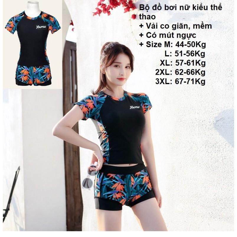 Bộ đồ bơi nữ thể thao kín đáo quần áo bơi nữ in hoa mã GLSWIM070