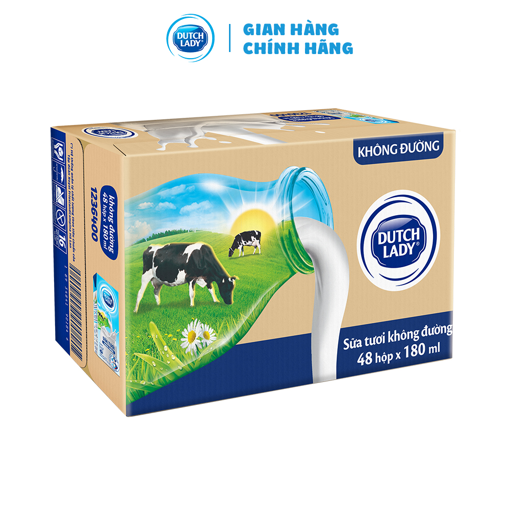 Hình ảnh Thùng 48 Hộp Sữa Tươi Tiệt Trùng Dutch Lady Cô Gái Hà Lan Không Đường (48X180ml)