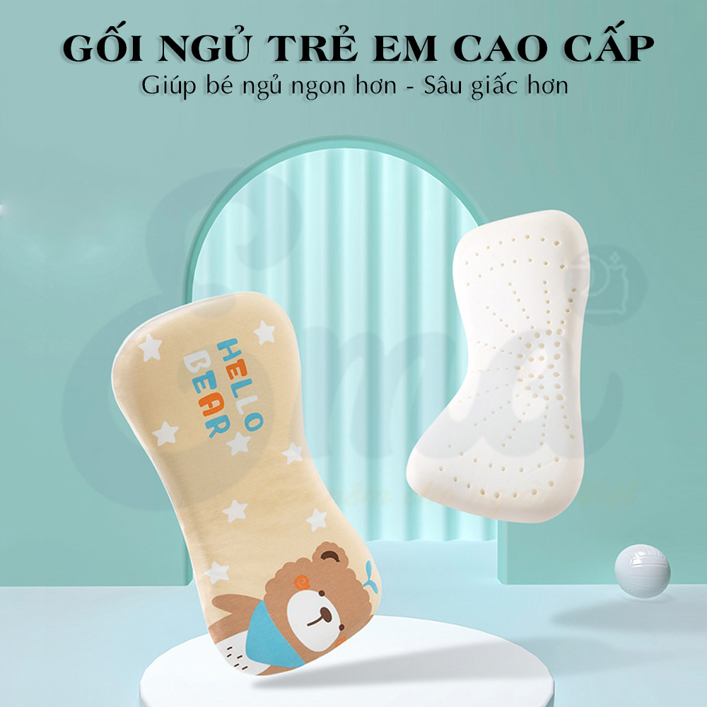 Gối cao su non trẻ em thiết kế công thái học cho bé từ 1-6 tuổi - Hàng cao cấp với ruột gối đục lỗ thoáng khí