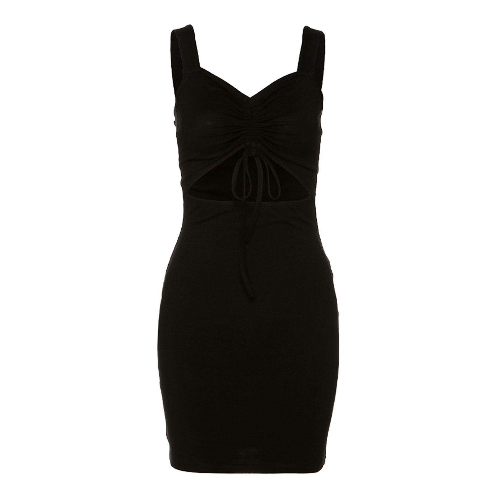Women Sleeveless Bodycon Dress V Neck Hollow Out High Waist Drawstring Club Party Dress Black