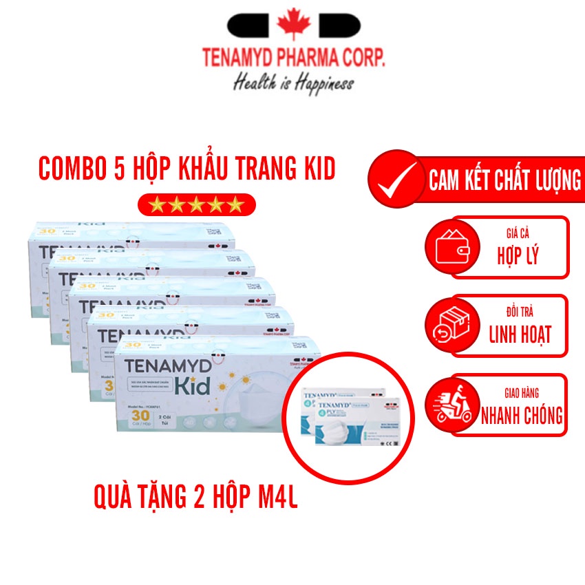 Khẩu Trang Trẻ Em Màu Trắng Tenamyd Chính Hãng