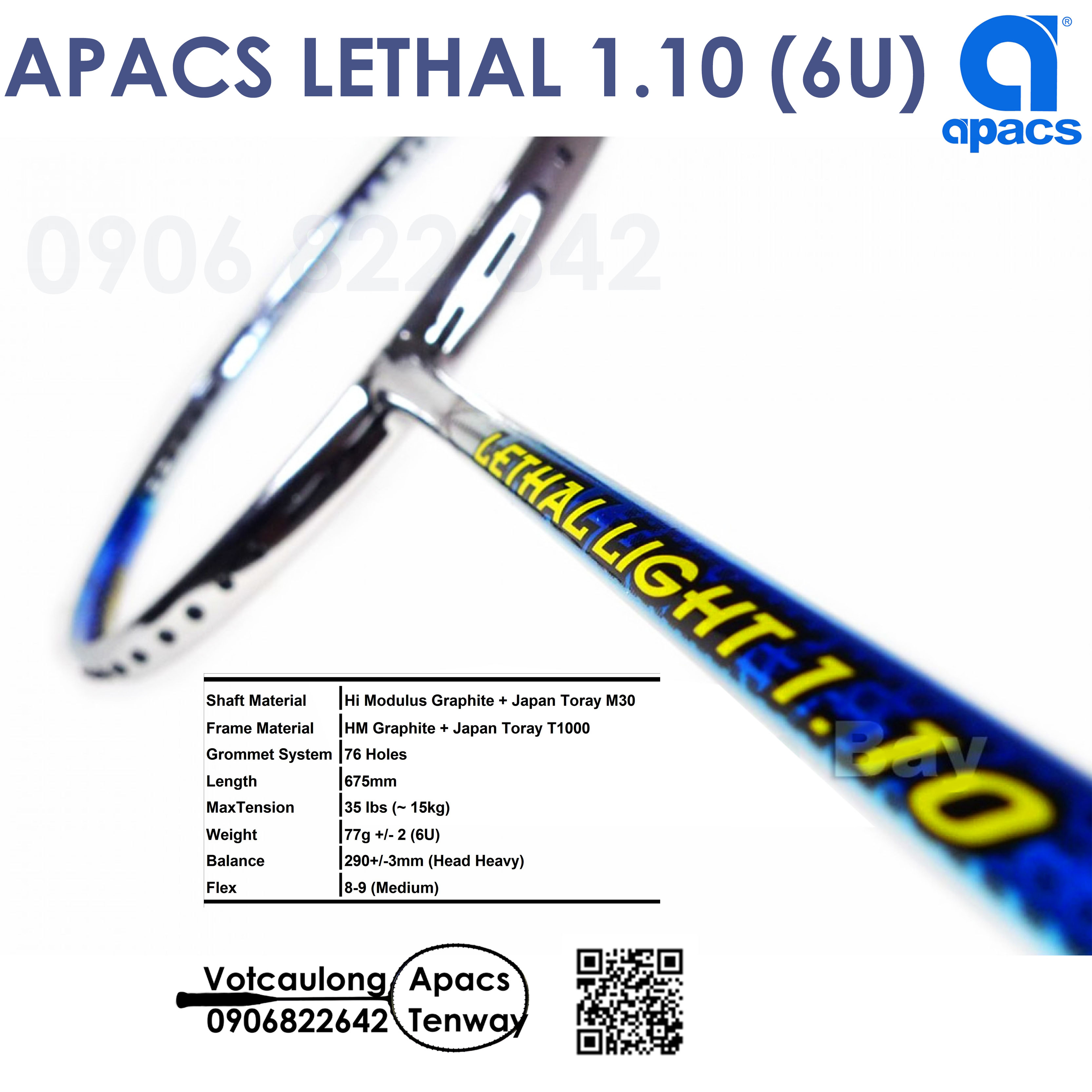 [Vợt cầu lông Apacs Lethal Light 1.10 - 6U] Siêu nhẹ như không, nặng đầu chuyên công