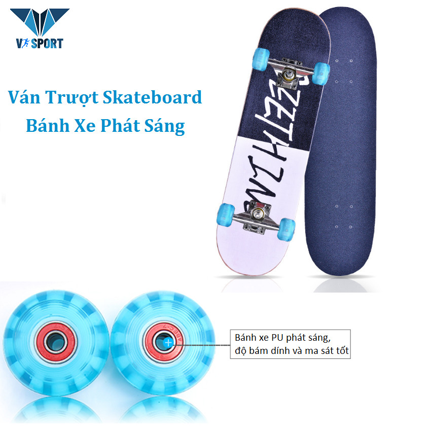 Ván Trượt Skateboard Có Bánh Xe Phát Sáng, Ván Trượt Gỗ Dành Cho Thanh Thiếu Niên - Ván Trượt Trẻ Em 80cm, mặt nhám chống trơn trượt