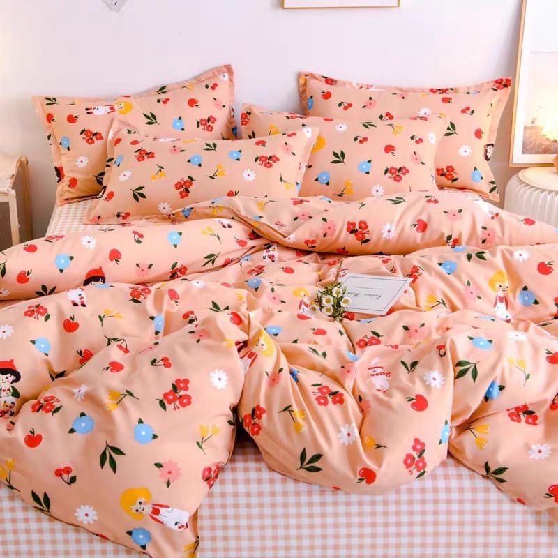 Bộ chăn ga gối phong cách Hàn Quốc hoa và trái cây bo chun đủ kích thước