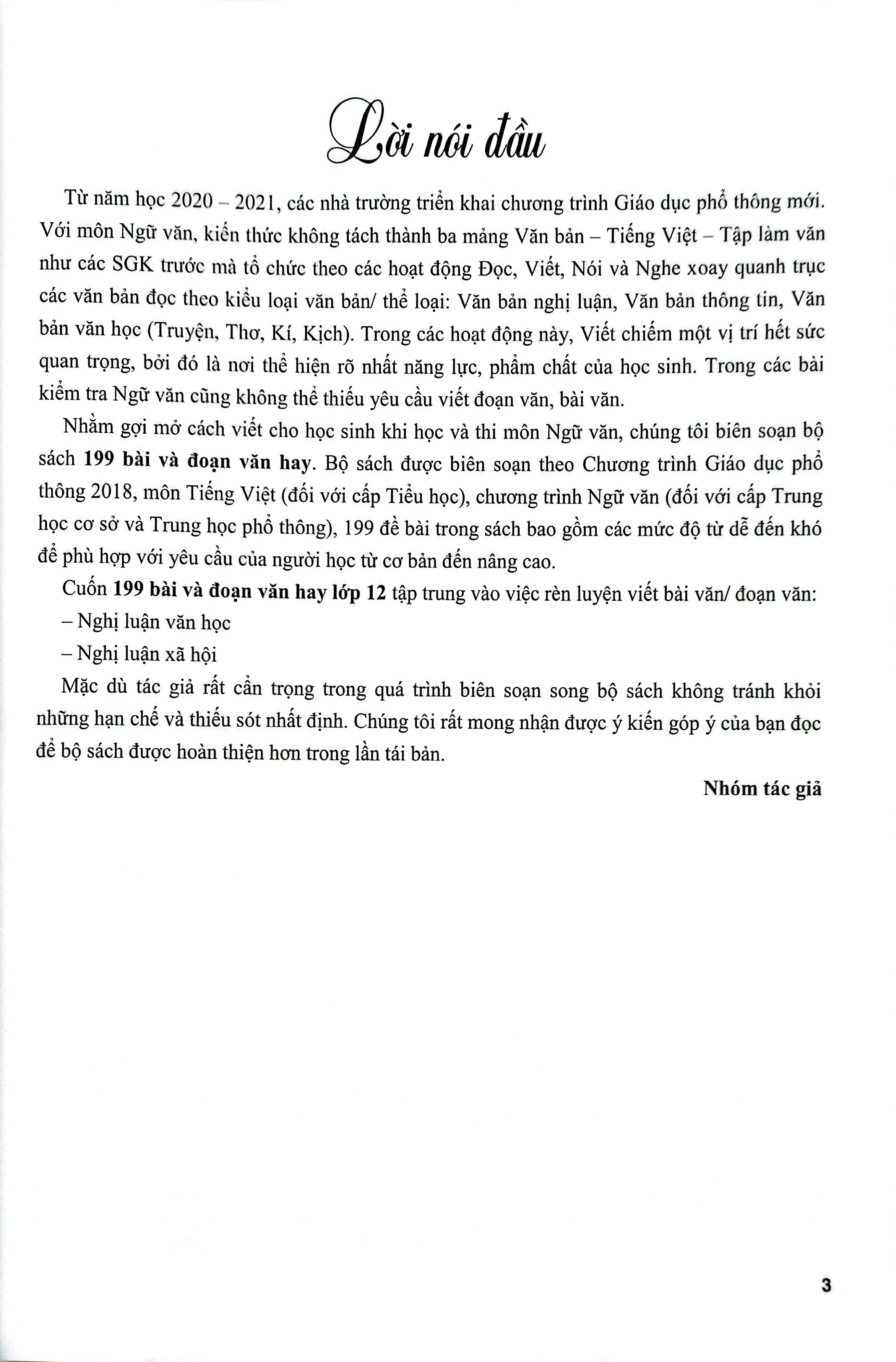 Sách - 199 Bài Và Đoạn Văn Hay Lớp 12