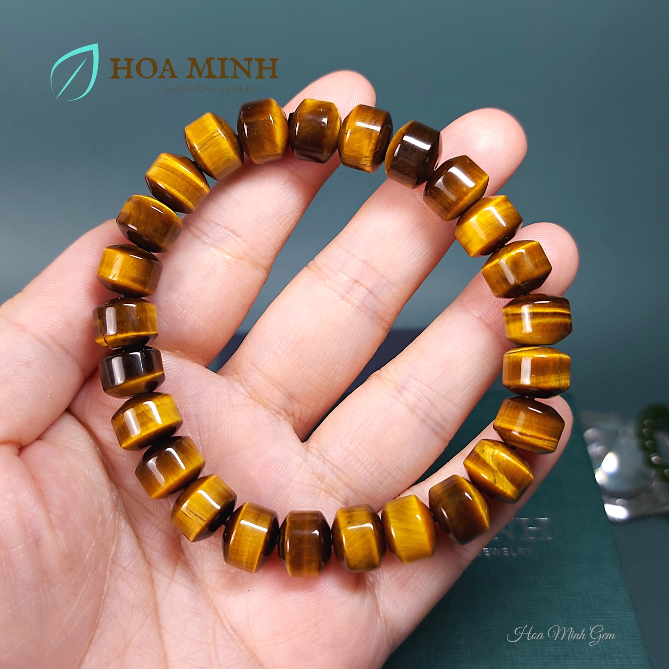 Vòng tay phong thủy đá Mắt Hổ vàng nâu tự nhiên kiểu bánh xe loại 5A size hạt 10 li, tài lộc vượng phát vòng tay nam vòng tay nữ