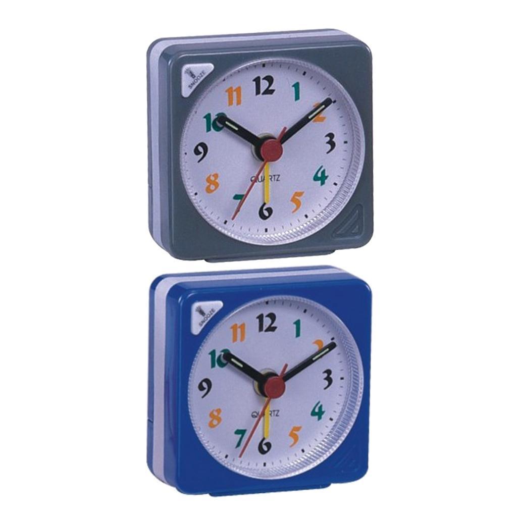 2pcs Travel Alarm Clock Gradient Table Clock Snooze With Nightlight-Blue