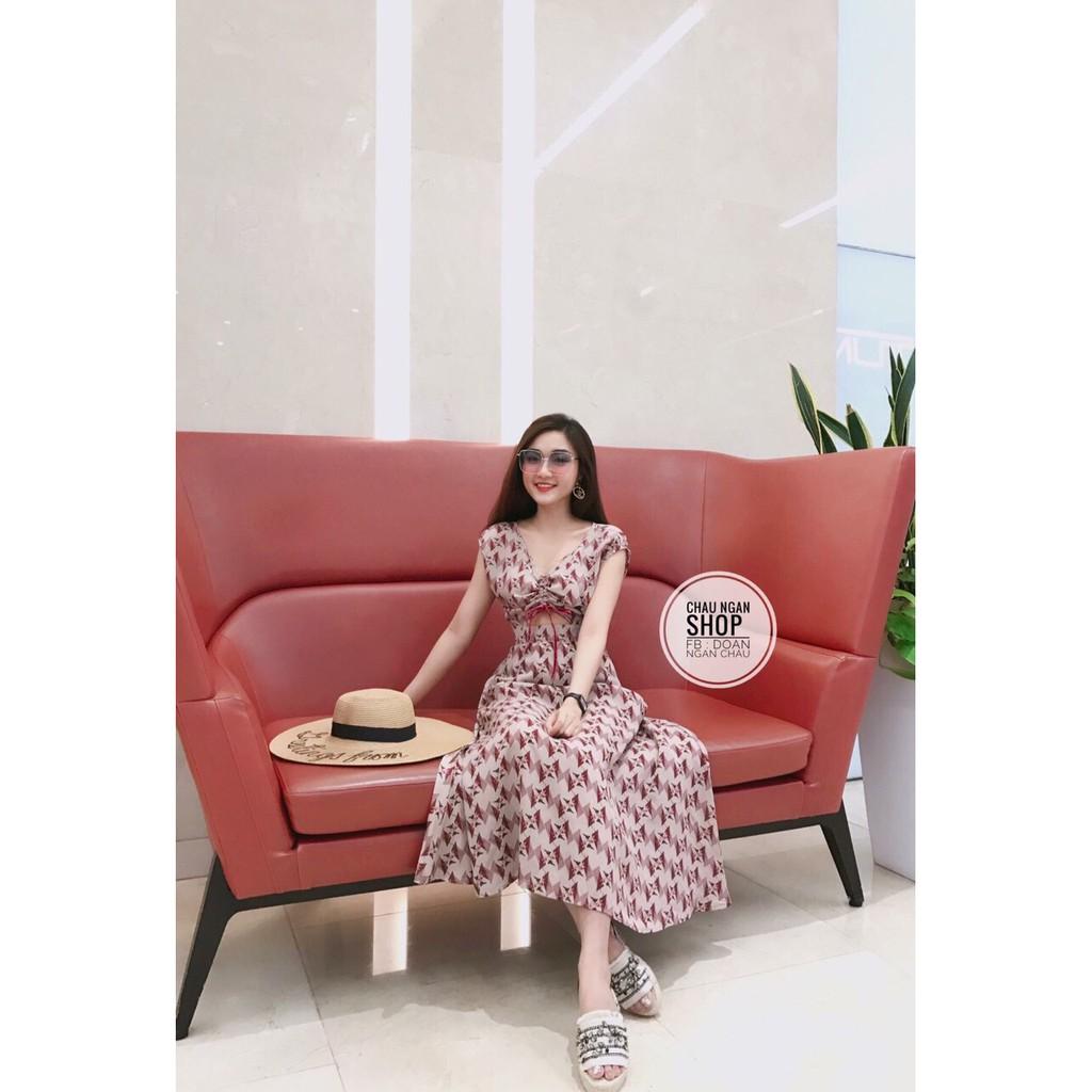 ĐẦM MAXI HOA VĂN ĐỎ SÁT NÁCH RÚT EO CÁCH ĐIỆU