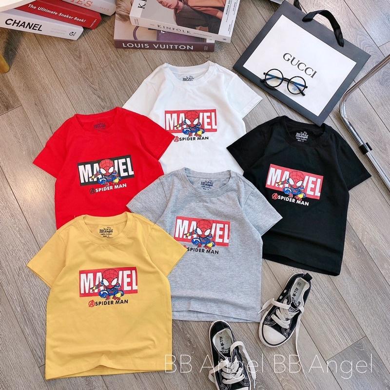 Áo cotton cộc tay bé trai in hình Mavel Spider Man với năm màu ghi. vàng. trắng. đen. đỏ sz 25-35kg