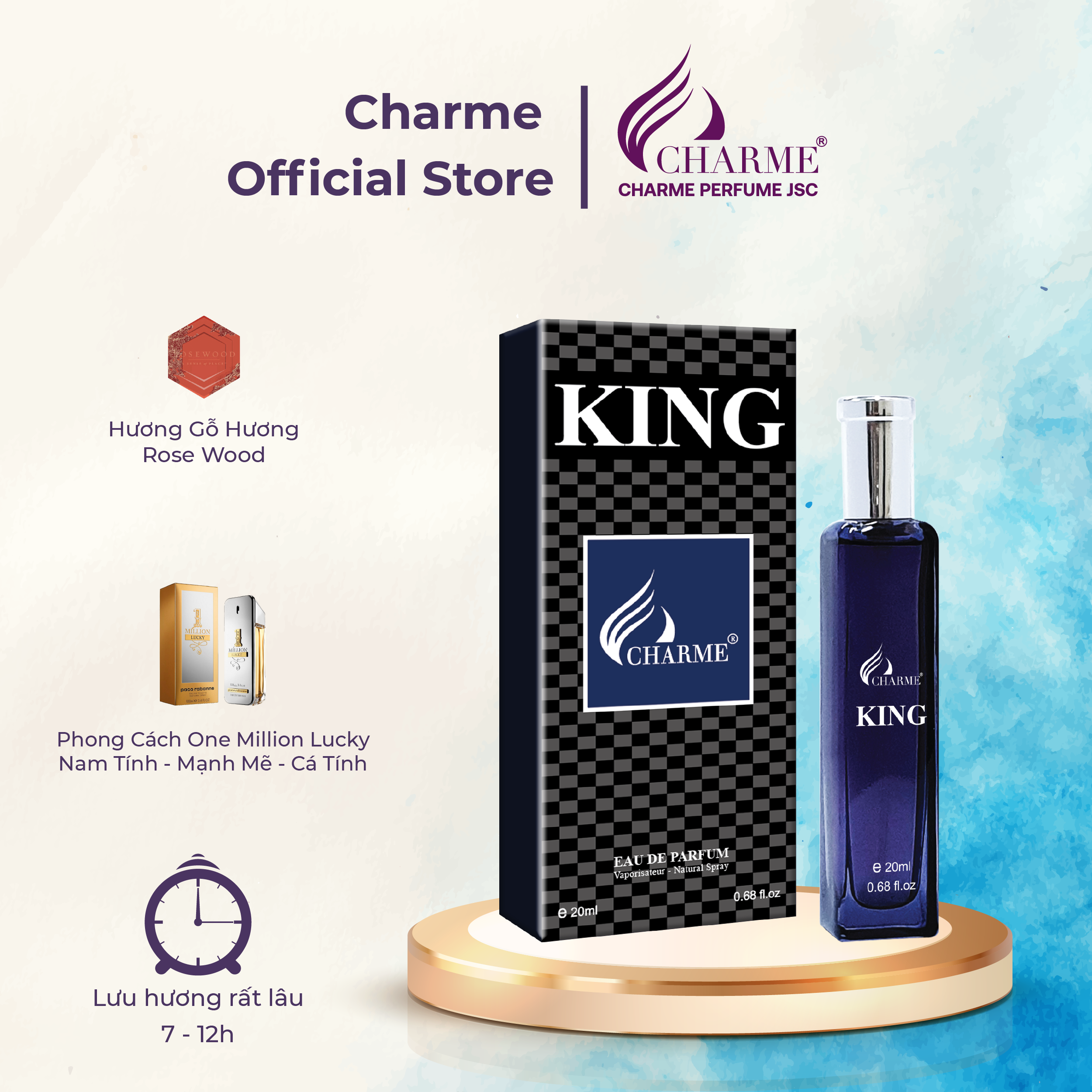 Nước Hoa Nam CHARME KING Hương Gỗ Hương Đầy Lôi Cuốn 20ml