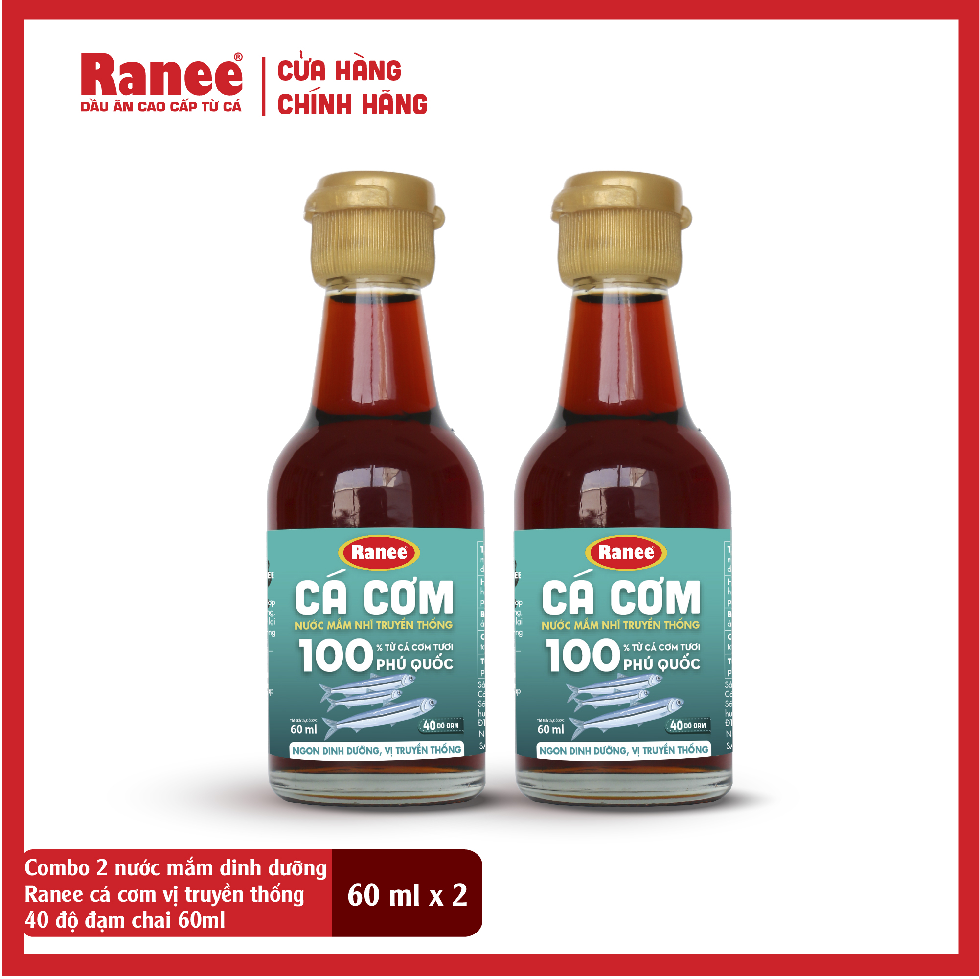 Combo 2 Nước mắm dinh dưỡng Ranee cá cơm vị truyền thống 40 độ đạm chai 60ml ( 2 chai x 60ml)