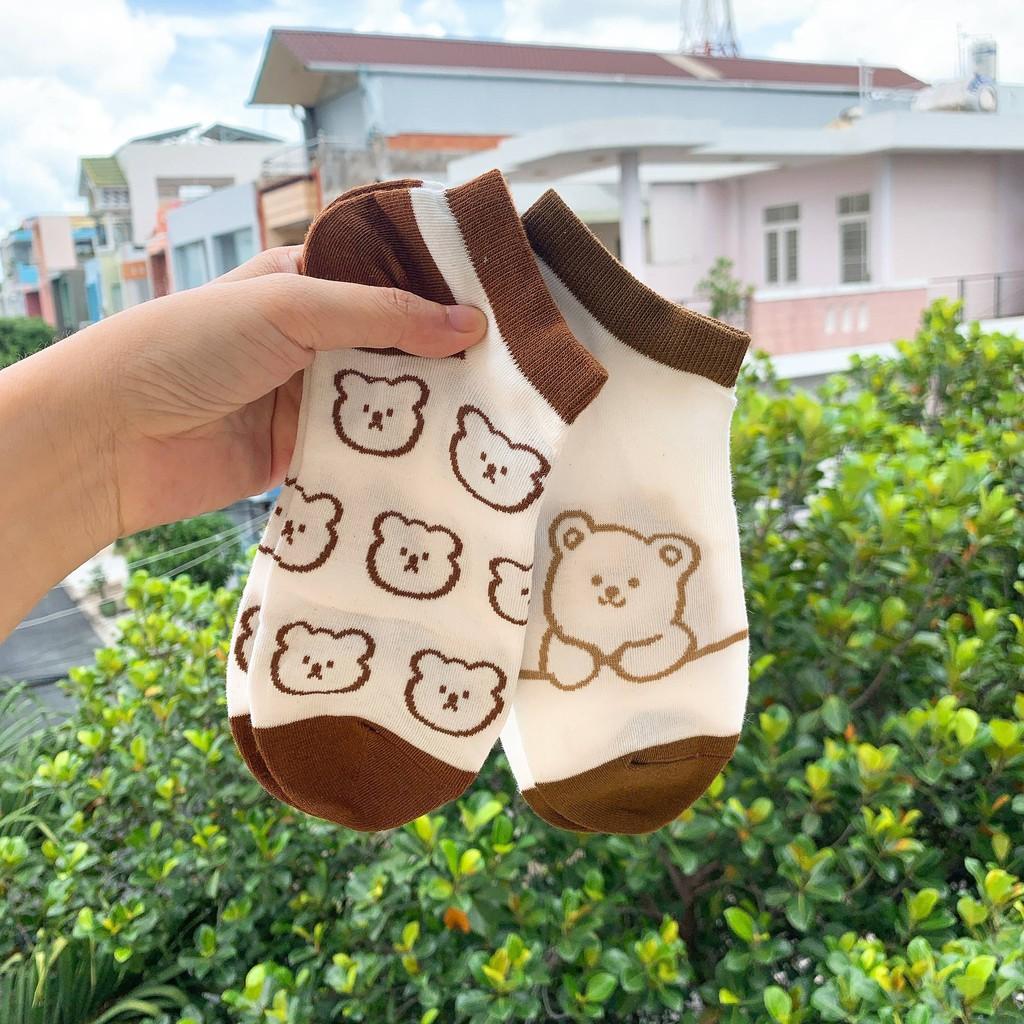 Vớ Ngắn Cổ Hình Gấu Cute Dễ Thương Tất Cổ Ngắn Nữ Cotton Họa Tiết Phong cách Nhật Hàn Hot Trend Vớ Cổ Ngắn Ulzzang