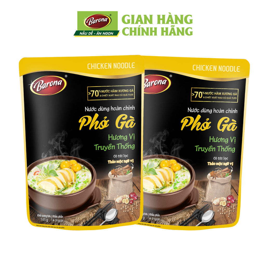 Combo 2 Gói Nước dùng Phở Gà Barona 145g, tặng tiêu hạt