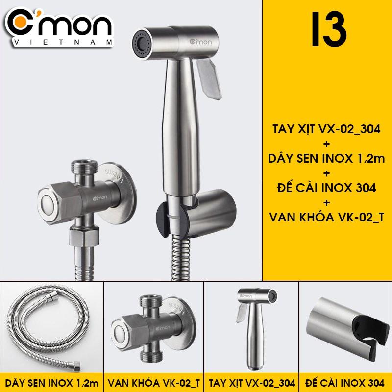 Bộ vòi xịt vệ sinh INOX 304 cao cấp C'MON VX-02-I (dây inox)