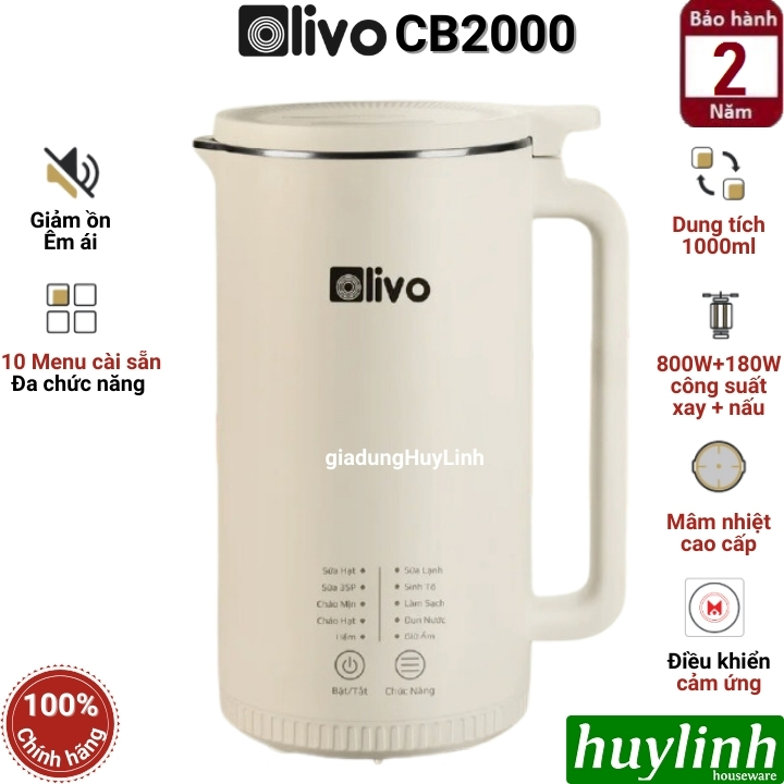 Máy xay nấu sữa hạt mini Olivo CB2000 - Dung tích 1000ml - 10 Chức năng - Hàng chính hãng