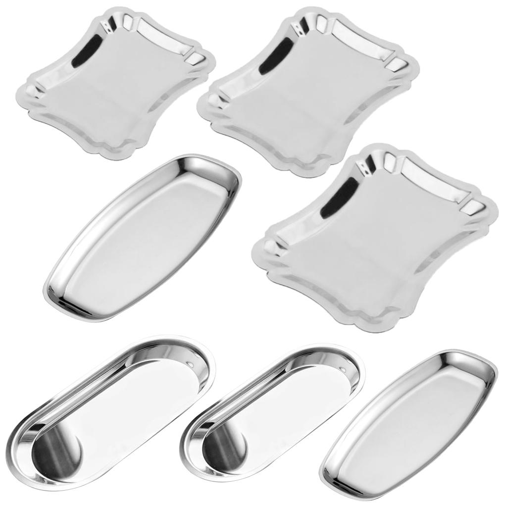 Stainless Steel Serving Tray Tea Fruits Plate Meat Drinks Dish Silver S