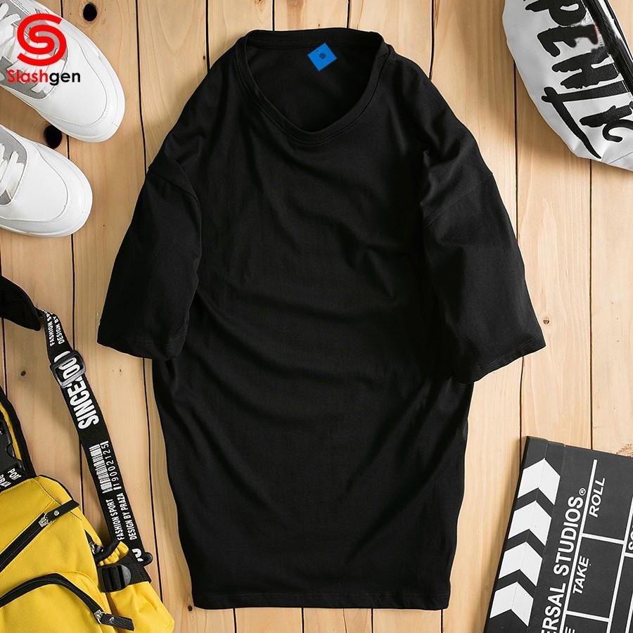 Áo thun nam tay lỡ tay lỡ Trơn 100% Cotton