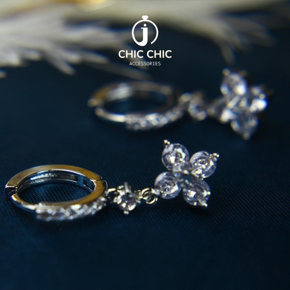 Bông tai Nữ Cá TÍnh Bạc Dạng Móc Hình Cánh Hoa Đính Đá Zircon Lấp Lánh | Bông Tai Chic Chic A72