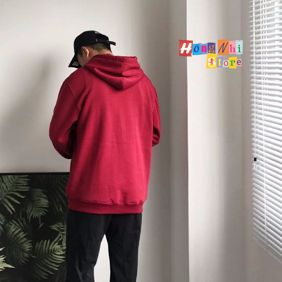 Áo Hoodie Trơn Màu Đỏ Đơn Cao Cấp Dáng Rộng Unisex Nam Nữ Mặc Được - MM