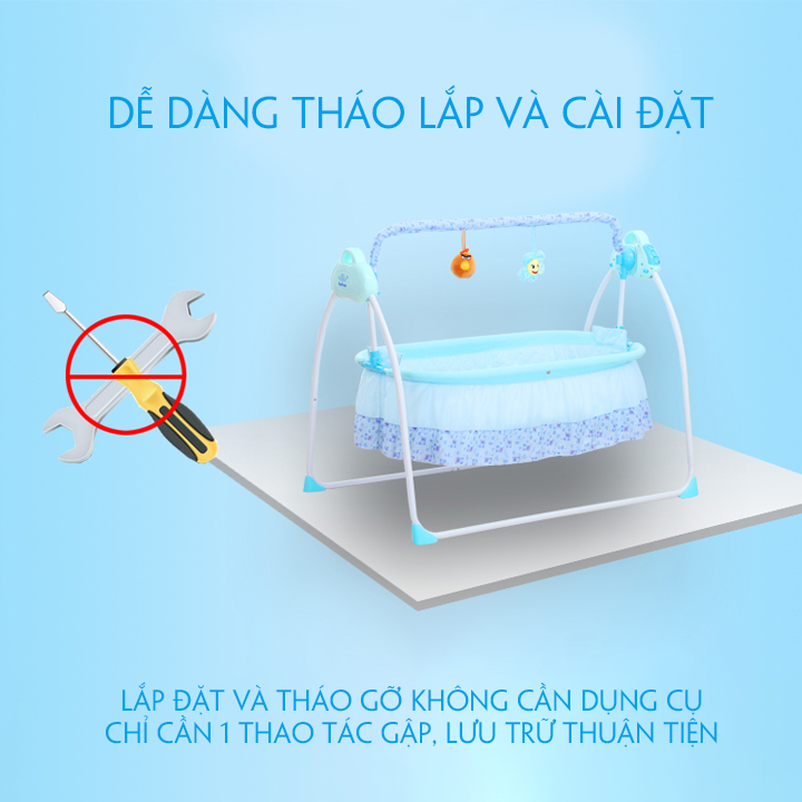 Nôi điện rung cho em bé sơ sinh Kawaii Home, Có điều khiển Bluetooth phát nhạc