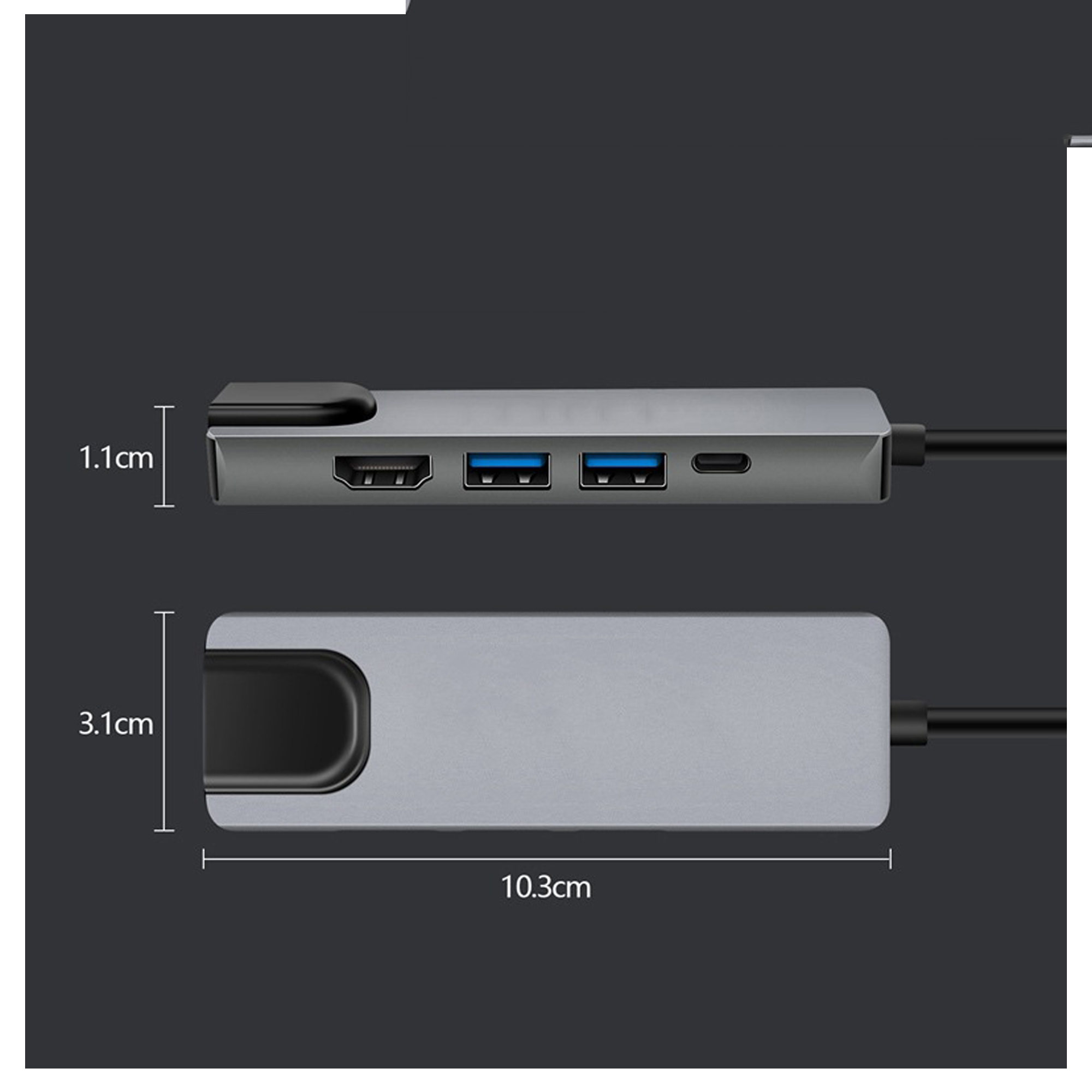 Hub Type C, Hub USB 3.0 5in1, Cổng Chuyển Đổi Type C To HDMI/HDTV, USB 3.0, RJ45, PD, Type C dành cho Mac book, Laptop, PC - Hàng Chính Hãng