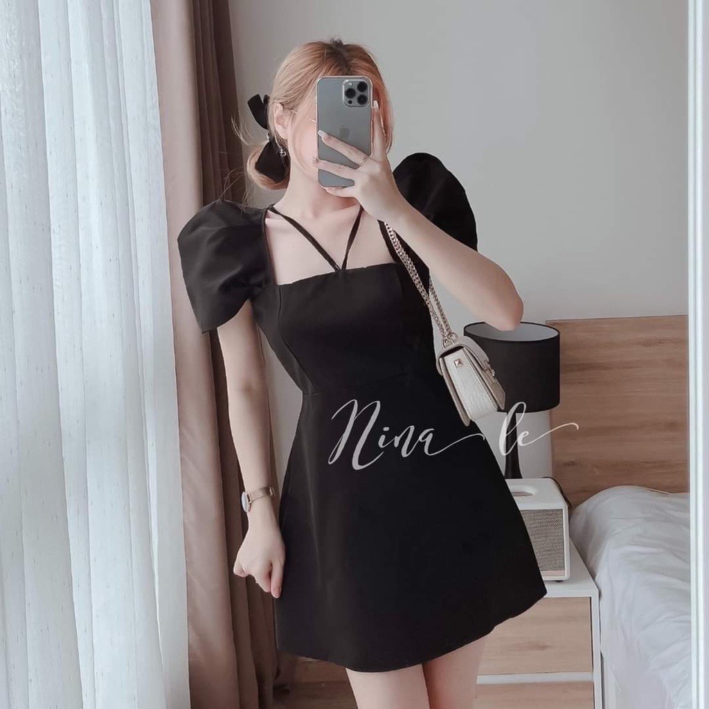 ĐẦM ĐI TIỆC TAY BỒNG DÂY YẾM CỔ VUÔNG SANG CHẢNH