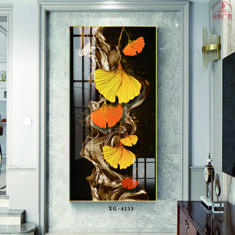 Tranh tráng gương treo tường sang trọng - Tranh pha lê hươu và những chiếc lá nghệ thuật