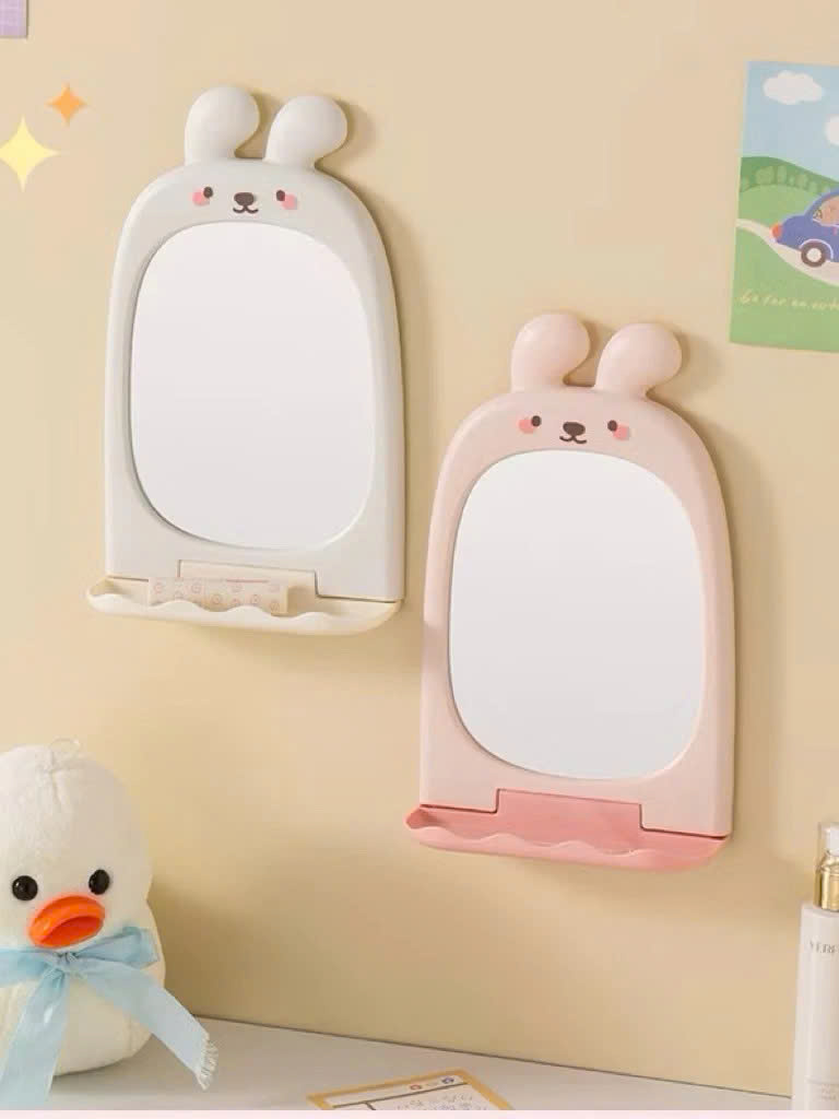 Gương Trang Điểm Treo Tường Hình Thỏ Có Kệ – Gương Skincare Dễ Thương, Tiện Lợi Cho Phòng Ngủ, Nhà Tắm HÀNG CHÍNH HÃNG MINIIN
