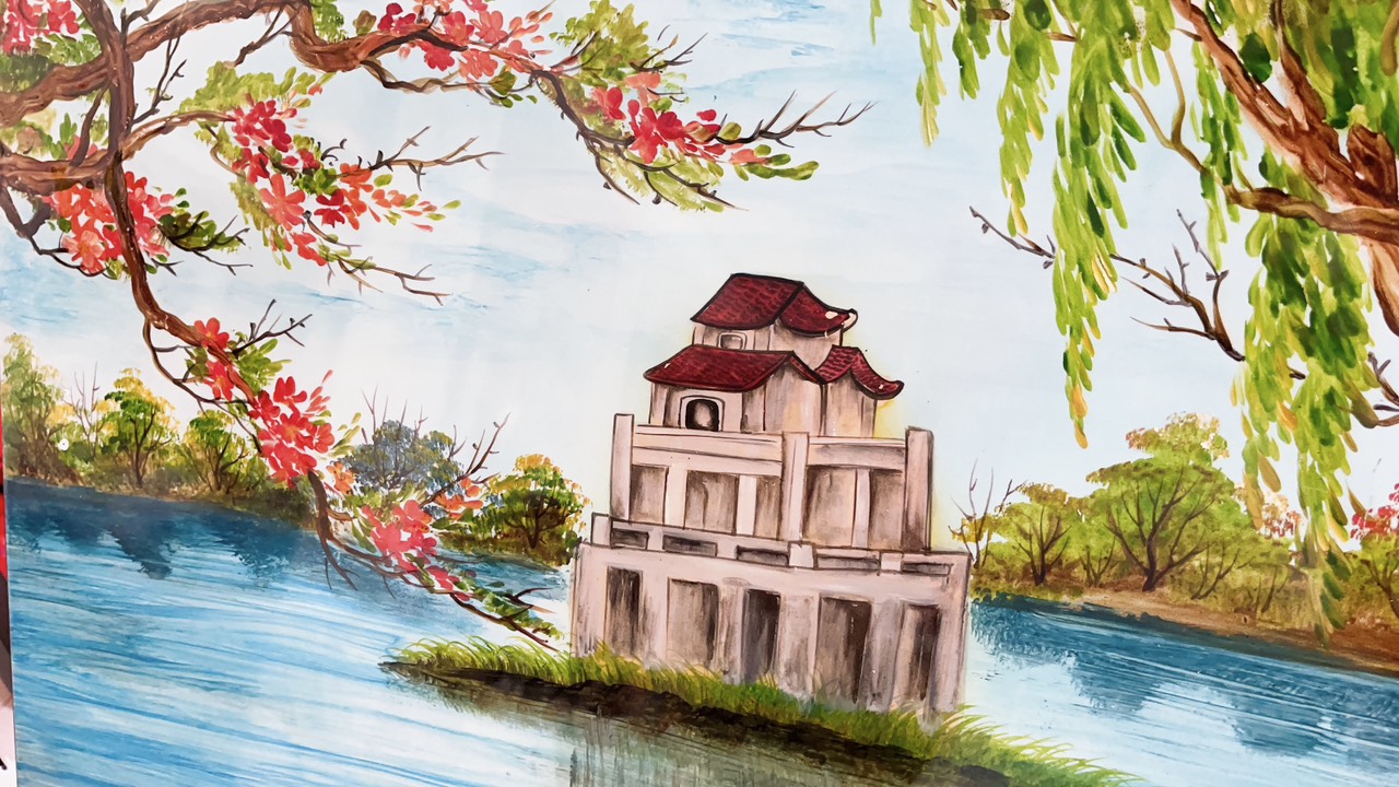 Tranh sơn mài Hoa, trúc Khảm cừ cao cấp size 40x60 thích hợp trang trí, làm quà tặng
