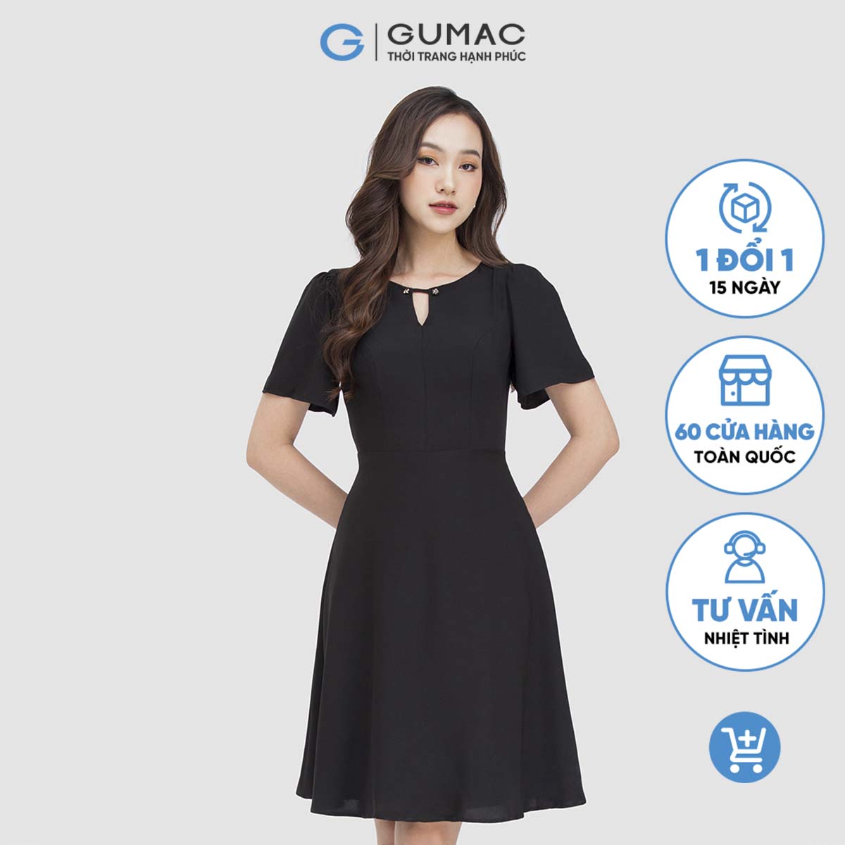 Đầm nữ DC05029 form A hơi xòe nhẹ cổ tròn khét chữ V