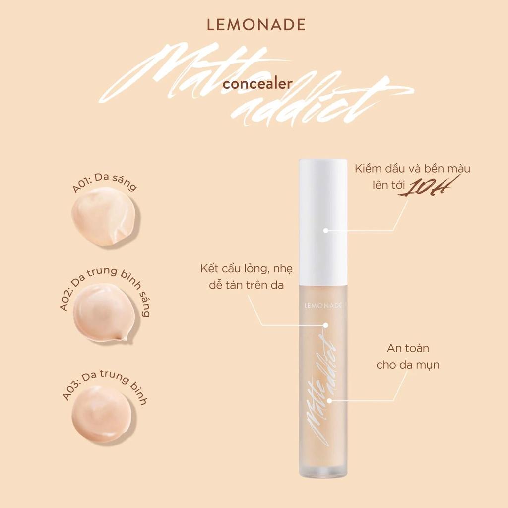 Kem Che Khuyết Điểm Lemonade Kiềm Dầu & Bền Màu Tuyệt Đối Matte Addict Concealer 3g