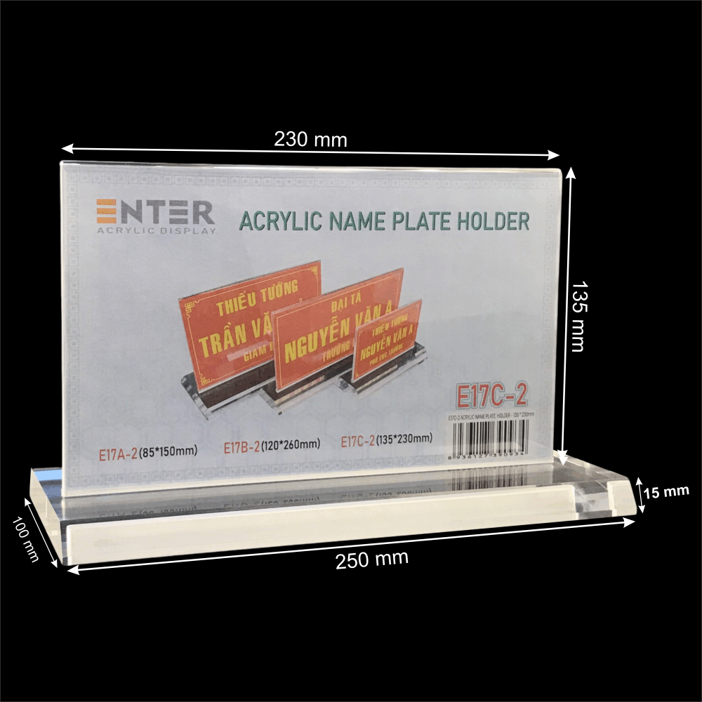 Kệ mica 2 mặt Enter E17C LR 13.5x23cm, đế 10x25cm vát 2 cạnh