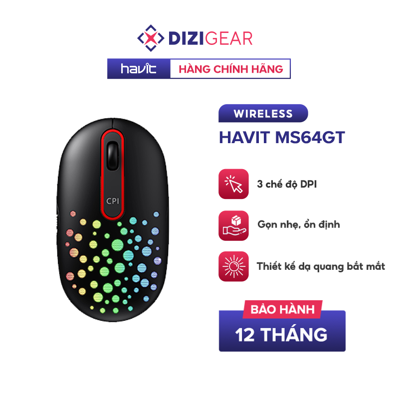 Chuột Không Dây HAVIT MS64GT, Tích Hợp 3 Chế Độ DPI, Thiết Kế Công Thái Học Nhiều Màu Sắc - Hàng Chính Hãng