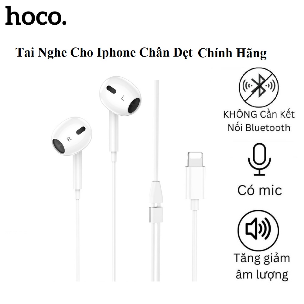 Tai nghe cho Iphone chân dẹt cao cấp Hoco. M111 Max hỗ trợ nghe gọi mic đầy đủ, cắm dùng trực tiếp không cần kết nối bluetooth - Hàng chính hãng