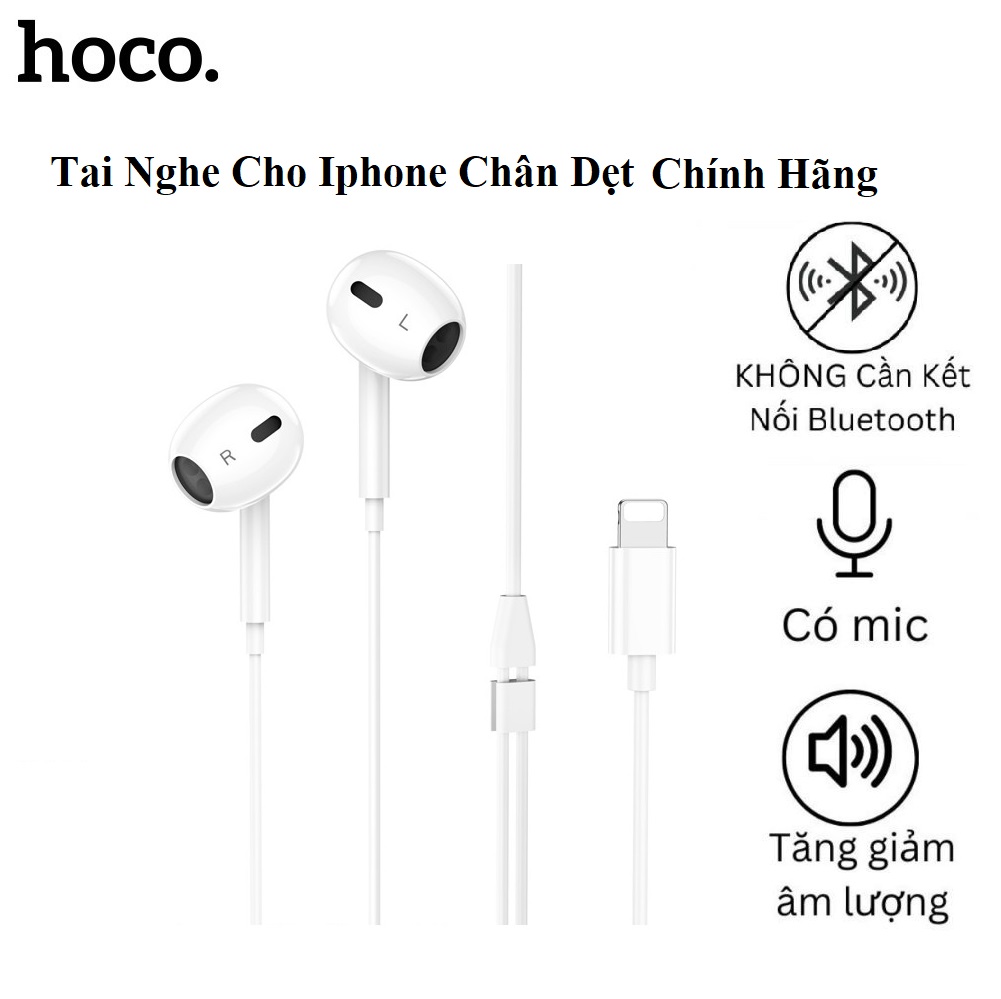 Tai nghe cho Iphone chân dẹt cao cấp Hoco. M111 Max/Pro hỗ trợ nghe gọi mic đầy đủ, cắm dùng trực tiếp không cần kết nối bluetooth - Hàng chính hãng