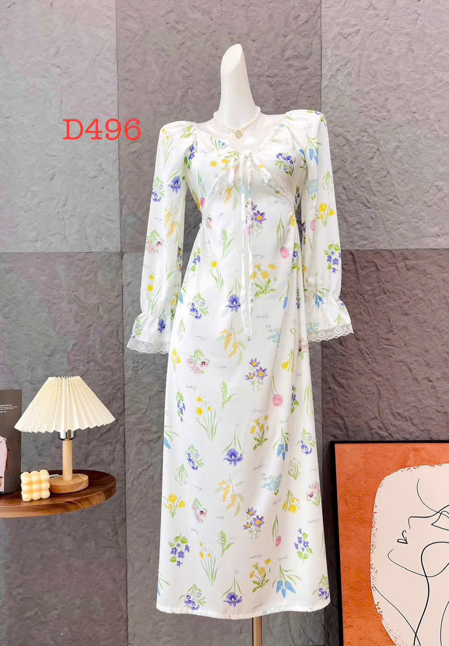 Đầm Ngủ D496 Lụa Quảng Châu Cao Cấp Dài Cột Dây Xinh Xắn