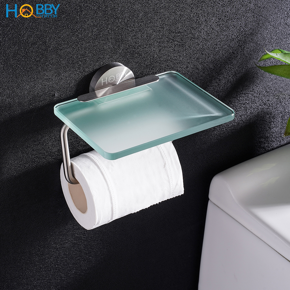 Kệ để giấy vệ sinh có mái che HOBBY Home Decor G16 - mái che thủy tinh - chất liệu Inox 304 không rỉ - gắn âm tường