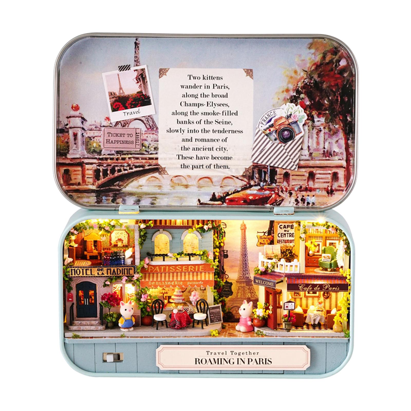 DIY Dollhouse Kit Miniature 3D Theater Retro Tin Box Theatre Models Box with LED Light Creative Craft Sweet Dream House Toy
