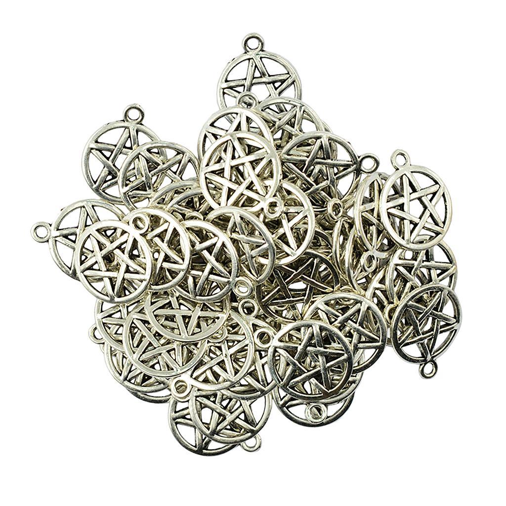 2X 50PCs Alloy Necklace Pendant Round Star Pentacle DIY Charms Jewelry Crafting
