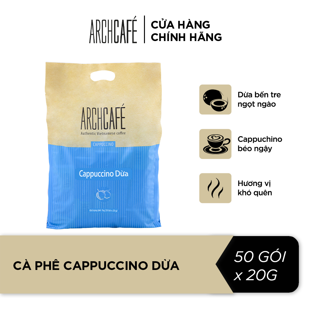 Cà phê Cappuccino Dừa - Cafe hoà tan Archcafé (túi 50 gói x 20g)