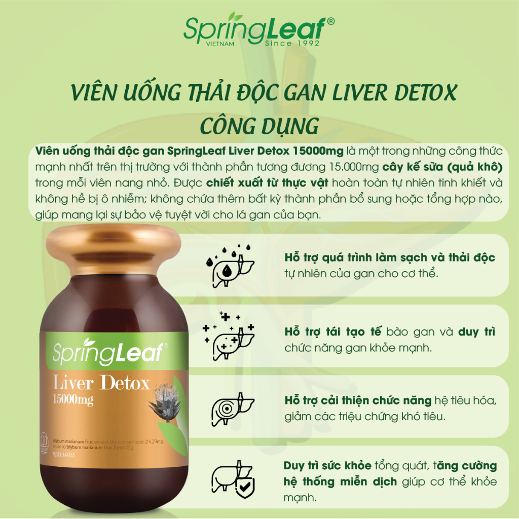 Viên uống hỗ trợ thải độc gan giúp thanh lọc cơ thể và hệ tiêu hóa SpringLeaf Liver Detox 120 viên