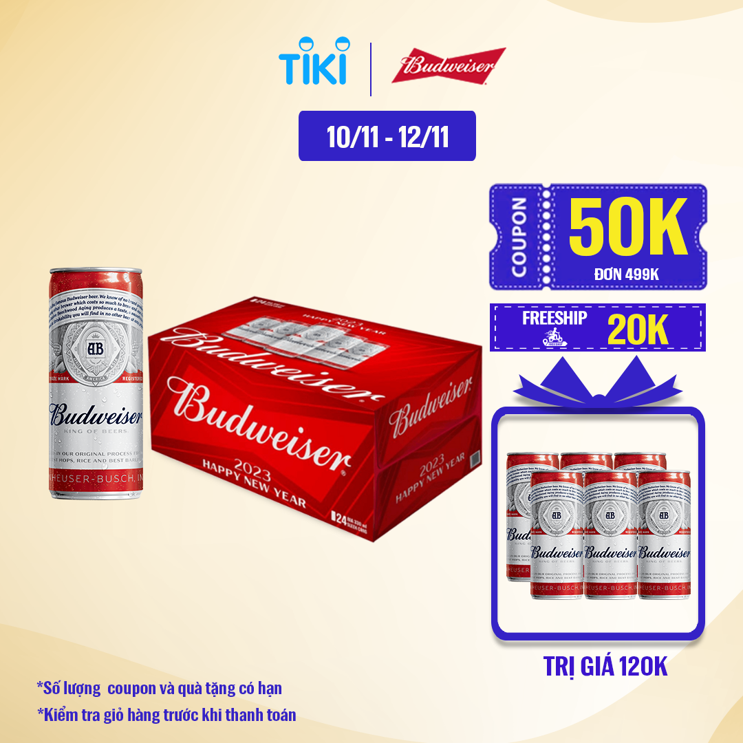 [Bản Tết 2023] Thùng 24 Lon Bia Budweiser Tết (330ml/ lon)