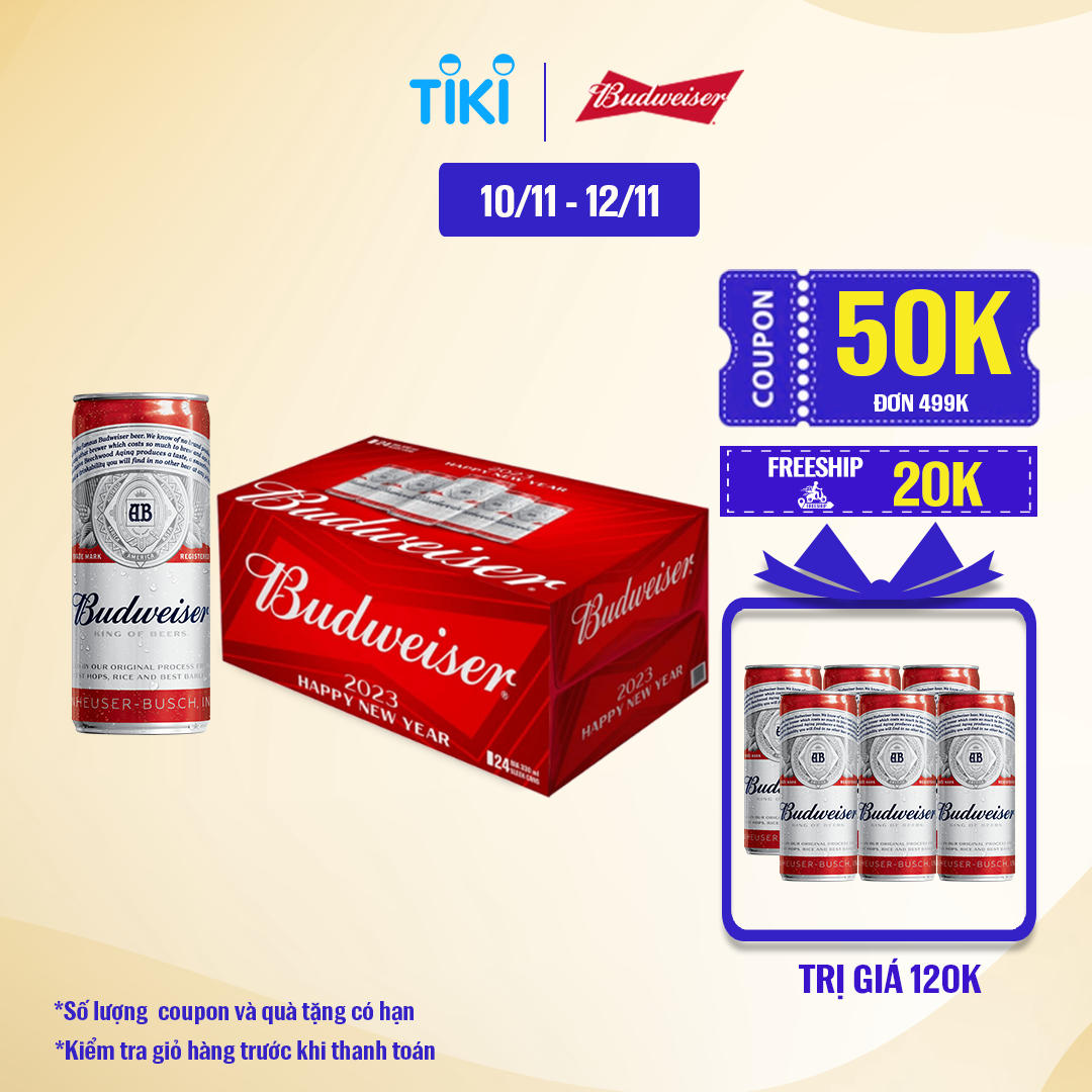 Thùng 24 Lon Bia Budweiser Tết (330ml/ lon)