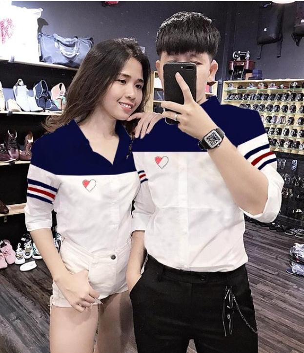 Áo sơ mi cặp phối 2 màu