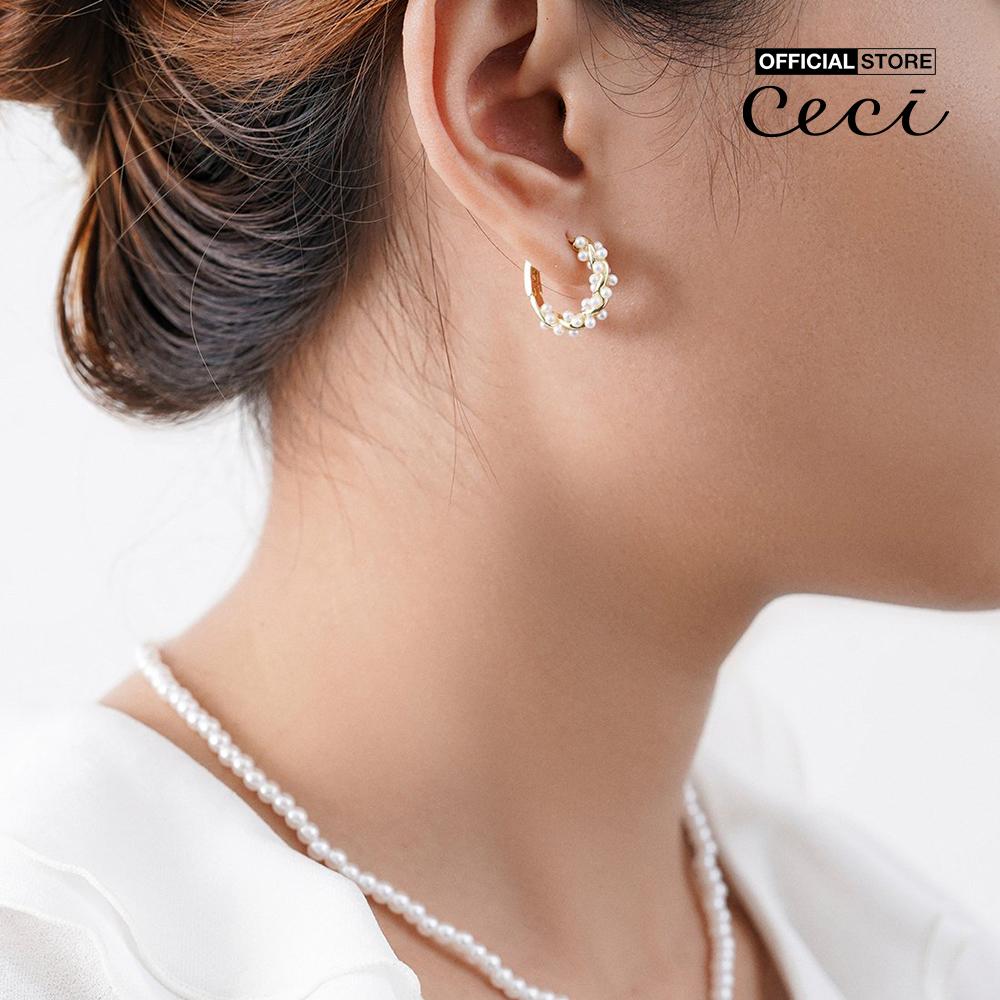 CECI - Khuyên tai nữ khoen tròn dạng xoắn phối ngọc trai thời trang CC1-07000105