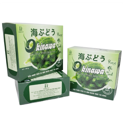 Combo 2 hộp Rong nho tươi tách nước Okinawa 100g (5 gói x 20g) + tặng kèm 2 gói bánh trứng Gia Khánh